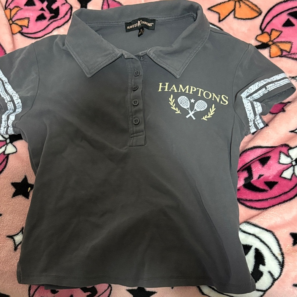 Almost Famous Gray Polo Top with White Accents
